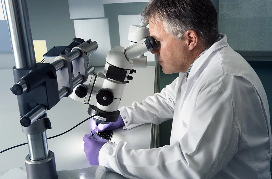 Scientist with microscope